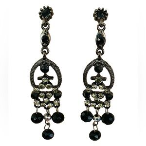 Black and Clear Crystals Chandelier Drop Earrings